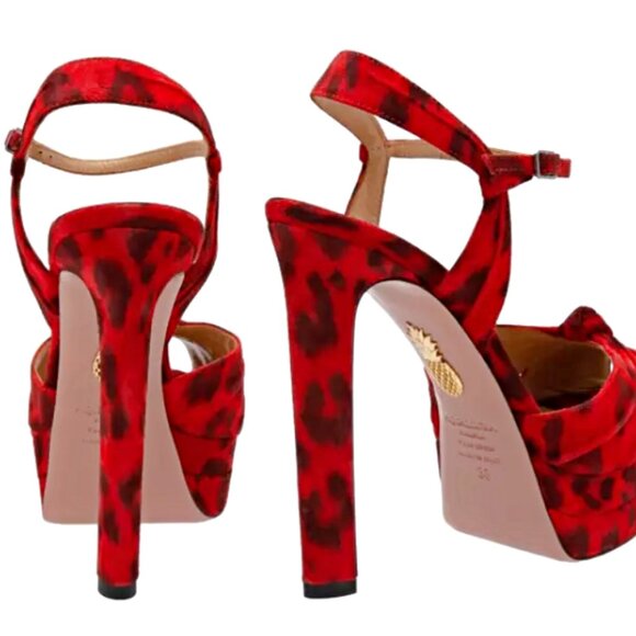 Aquazzura Evita Plateau 130 Red Leopard Suede Platform Sandals US 7/ IT 37  $895 - Picture 10 of 13